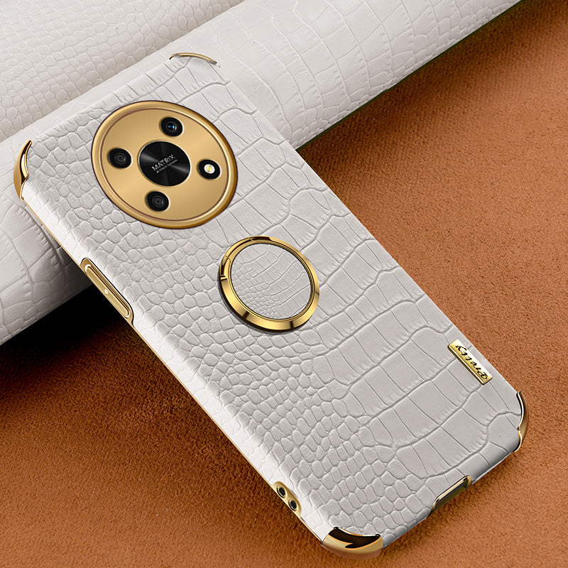 For Honor X30 5G Crocodile Texture Kickstand Cover PU Leather Coated TPU 6D Electroplating Phone Case
