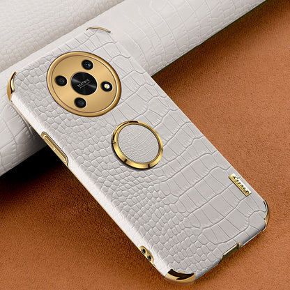 For Honor X30 5G Crocodile Texture Kickstand Cover PU Leather Coated TPU 6D Electroplating Phone Case
