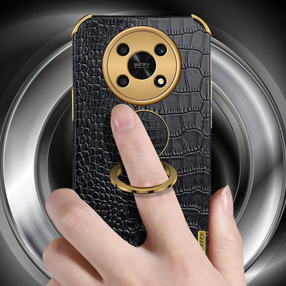 For Honor X30 5G Crocodile Texture Kickstand Cover PU Leather Coated TPU 6D Electroplating Phone Case