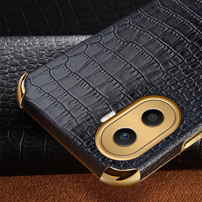 For Honor X40i 5G Ring Kickstand 6D Electroplated Case Precise Cutout Crocodile Texture Leather Coated TPU Cover