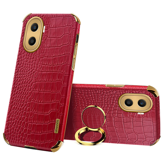 For Honor X40i 5G Ring Kickstand 6D Electroplated Case Precise Cutout Crocodile Texture Leather Coated TPU Cover