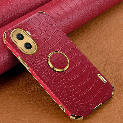 For Honor X40i 5G Ring Kickstand 6D Electroplated Case Precise Cutout Crocodile Texture Leather Coated TPU Cover