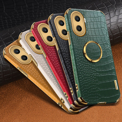 For Honor X40i 5G Ring Kickstand 6D Electroplated Case Precise Cutout Crocodile Texture Leather Coated TPU Cover