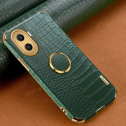 For Honor X40i 5G Ring Kickstand 6D Electroplated Case Precise Cutout Crocodile Texture Leather Coated TPU Cover