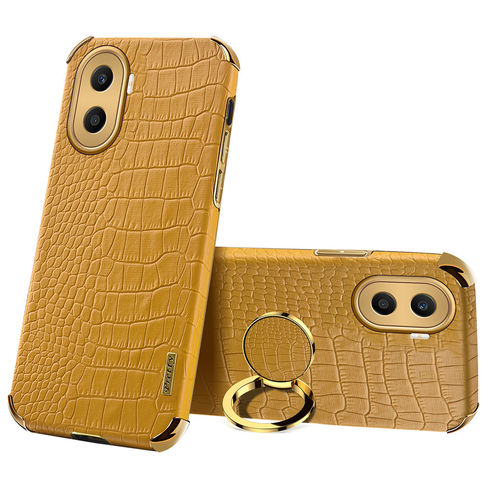 For Honor X40i 5G Ring Kickstand 6D Electroplated Case Precise Cutout Crocodile Texture Leather Coated TPU Cover