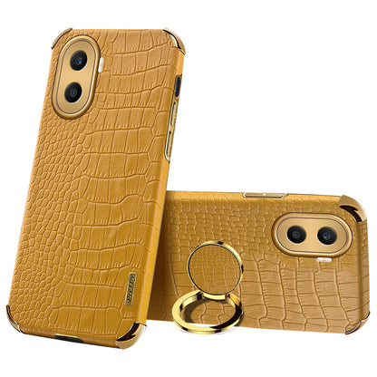 For Honor X40i 5G Ring Kickstand 6D Electroplated Case Precise Cutout Crocodile Texture Leather Coated TPU Cover