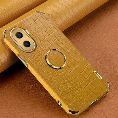 For Honor X40i 5G Ring Kickstand 6D Electroplated Case Precise Cutout Crocodile Texture Leather Coated TPU Cover