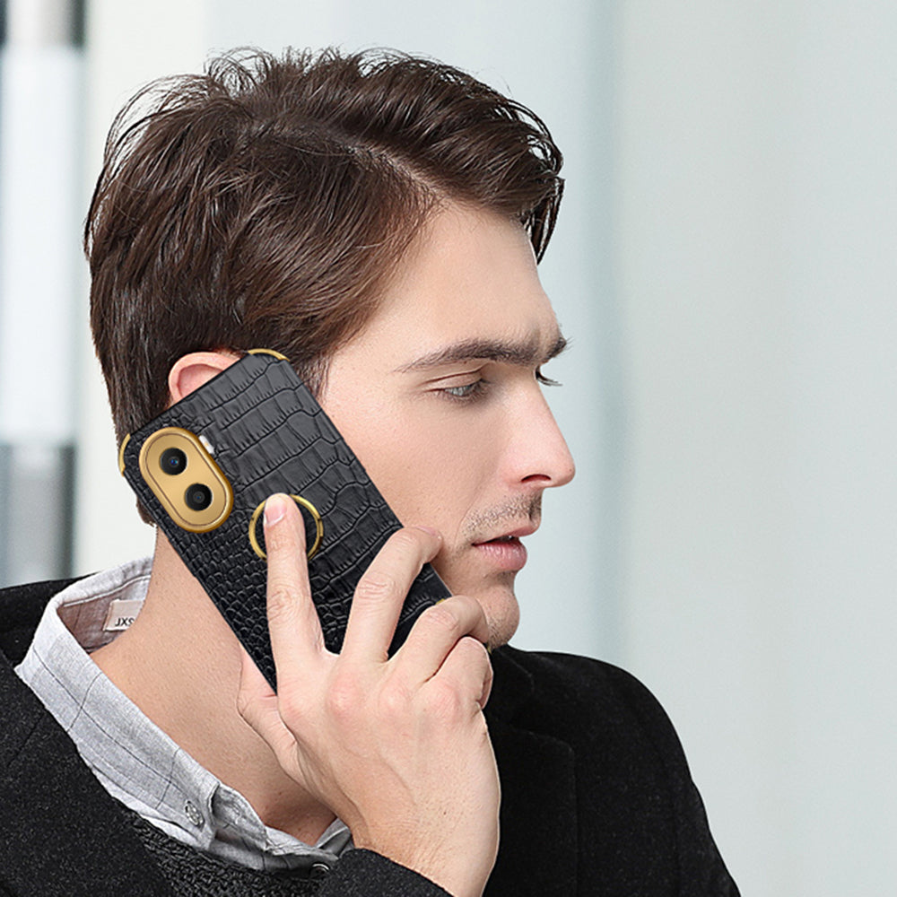 For Honor X40i 5G Ring Kickstand 6D Electroplated Case Precise Cutout Crocodile Texture Leather Coated TPU Cover