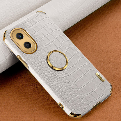 For Honor X40i 5G Ring Kickstand 6D Electroplated Case Precise Cutout Crocodile Texture Leather Coated TPU Cover