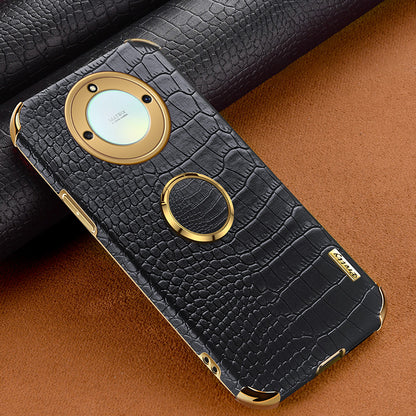 For Honor X40 5G Crocodile Texture Leather Coated TPU Phone Case 6D Electroplated Cover with Ring Kickstand