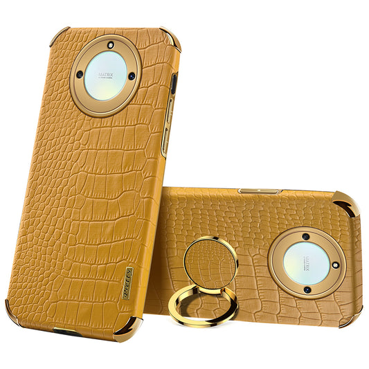For Honor X40 5G Crocodile Texture Leather Coated TPU Phone Case 6D Electroplated Cover with Ring Kickstand