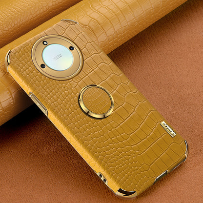 For Honor X40 5G Crocodile Texture Leather Coated TPU Phone Case 6D Electroplated Cover with Ring Kickstand