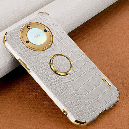 For Honor X40 5G Crocodile Texture Leather Coated TPU Phone Case 6D Electroplated Cover with Ring Kickstand