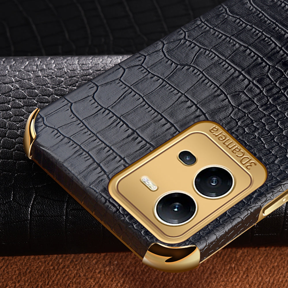 For vivo V25 5G Crocodile Texture Electroplating Cover Ring Kickstand PU Leather Coated TPU Phone Case