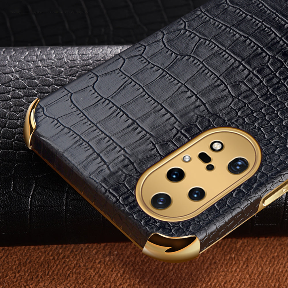For Huawei P50 Pro 4G Crocodile Texture Electroplating Cover PU Leather Coated TPU Phone Case with Ring Kickstand