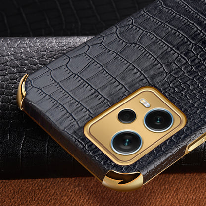 For Xiaomi Redmi Note 12 Pro+ 5G Leather Coated TPU Case Crocodile Texture Electroplated Phone Cover with Ring Kickstand