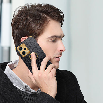 For Xiaomi Redmi Note 12 Pro+ 5G Leather Coated TPU Case Crocodile Texture Electroplated Phone Cover with Ring Kickstand