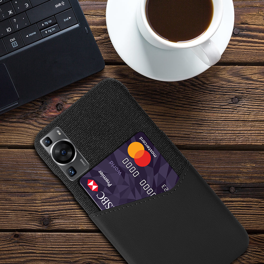 For Huawei P60 / P60 Pro Card Holder Phone Case Cloth Texture Leather Coated PC Cover