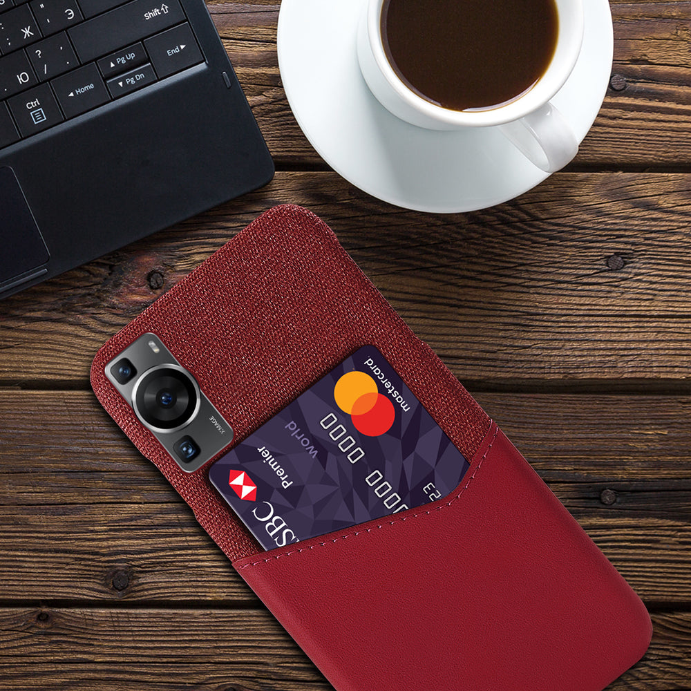 For Huawei P60 / P60 Pro Card Holder Phone Case Cloth Texture Leather Coated PC Cover