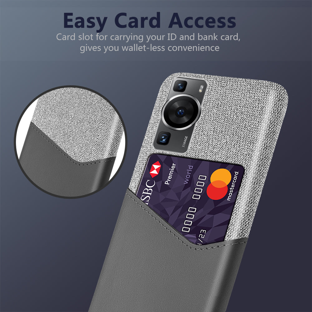 For Huawei P60 / P60 Pro Card Holder Phone Case Cloth Texture Leather Coated PC Cover