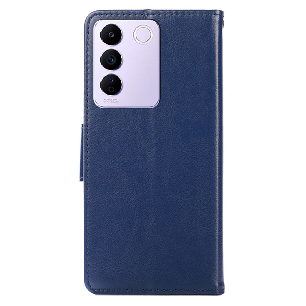 For vivo S16e 5G Textured PU Leather Protective Case Anti-Drop Wallet Phone Stand Shell
