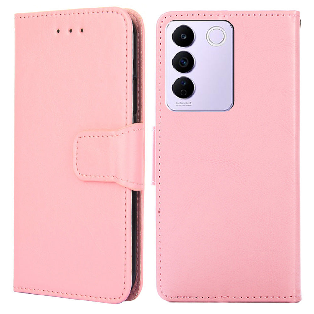 For vivo S16e 5G Textured PU Leather Protective Case Anti-Drop Wallet Phone Stand Shell