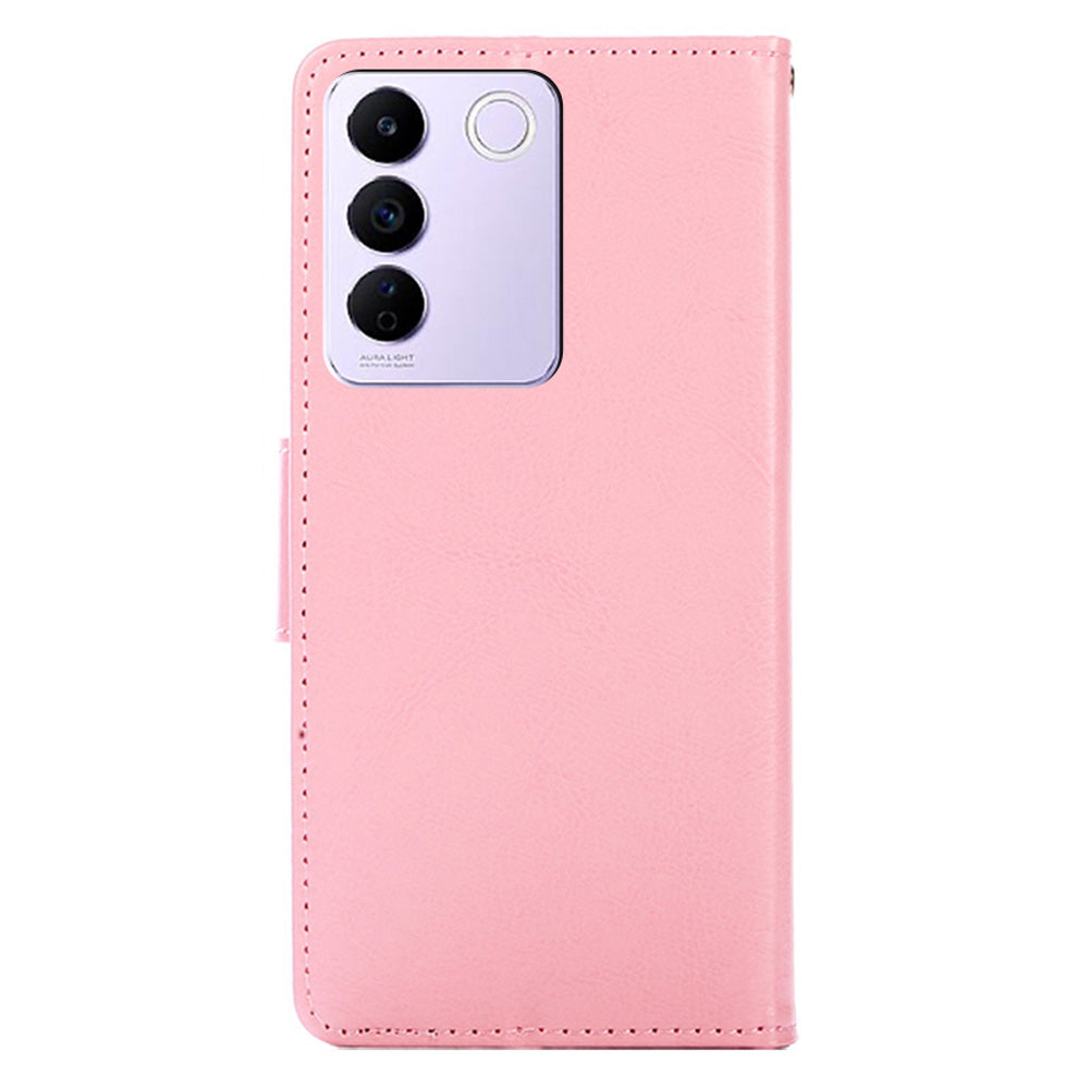 For vivo S16e 5G Textured PU Leather Protective Case Anti-Drop Wallet Phone Stand Shell