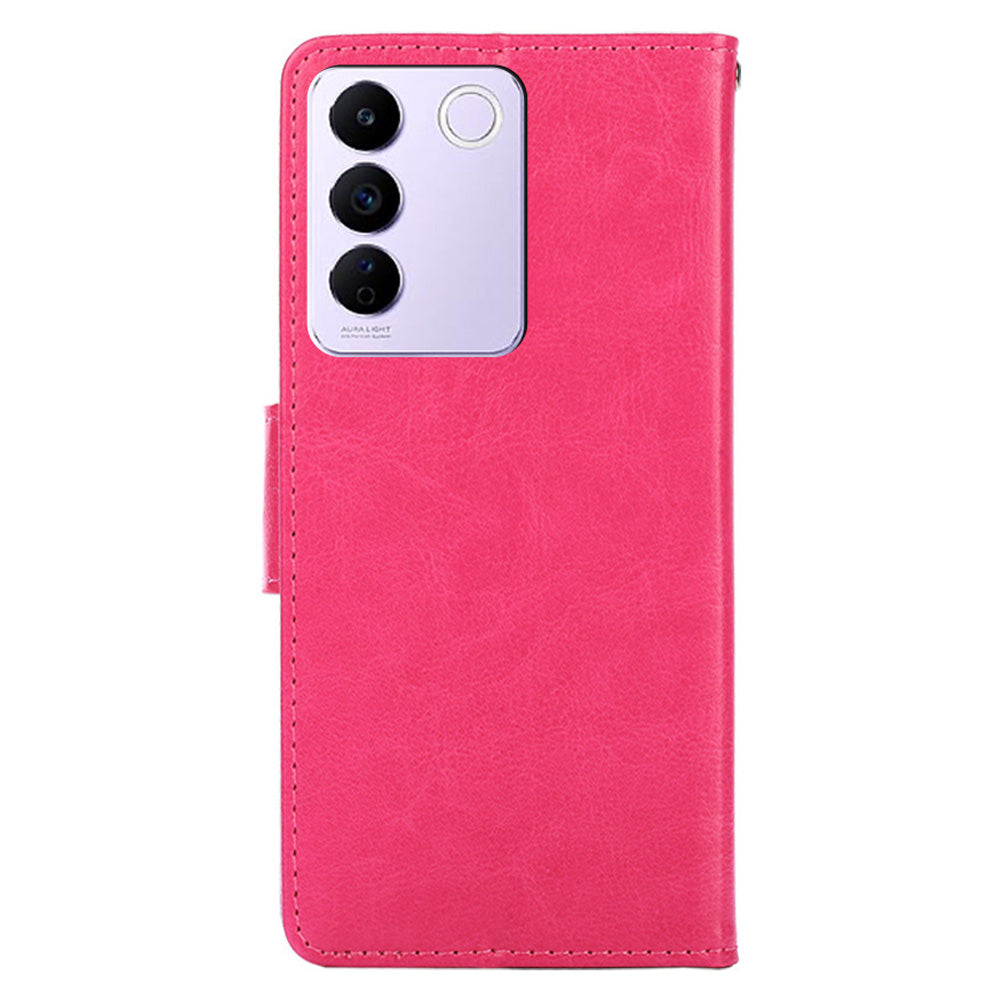 For vivo S16e 5G Textured PU Leather Protective Case Anti-Drop Wallet Phone Stand Shell
