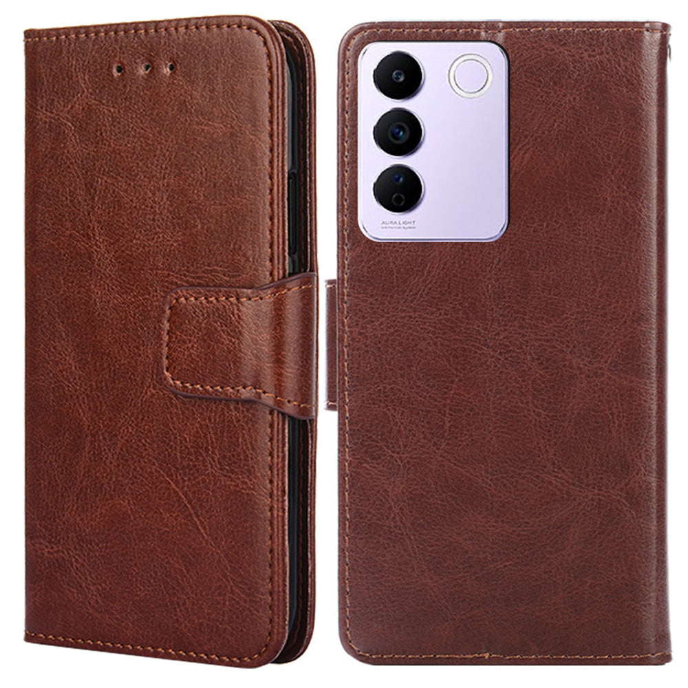 For vivo S16e 5G Textured PU Leather Protective Case Anti-Drop Wallet Phone Stand Shell