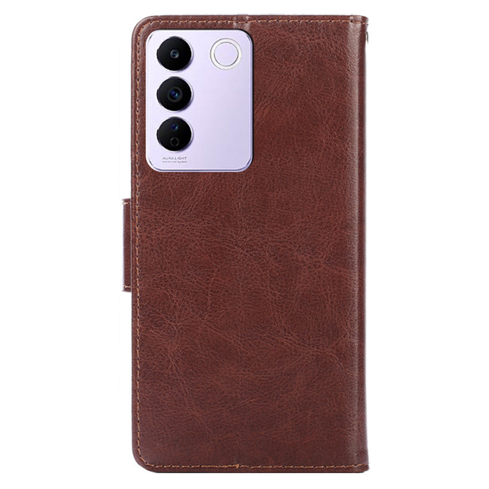 For vivo S16e 5G Textured PU Leather Protective Case Anti-Drop Wallet Phone Stand Shell
