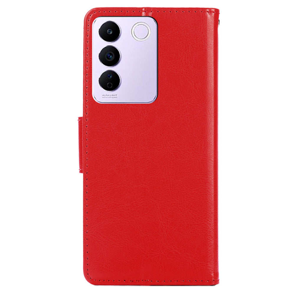 For vivo S16e 5G Textured PU Leather Protective Case Anti-Drop Wallet Phone Stand Shell