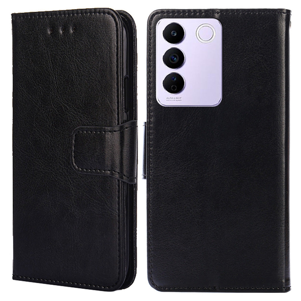 For vivo S16e 5G Textured PU Leather Protective Case Anti-Drop Wallet Phone Stand Shell