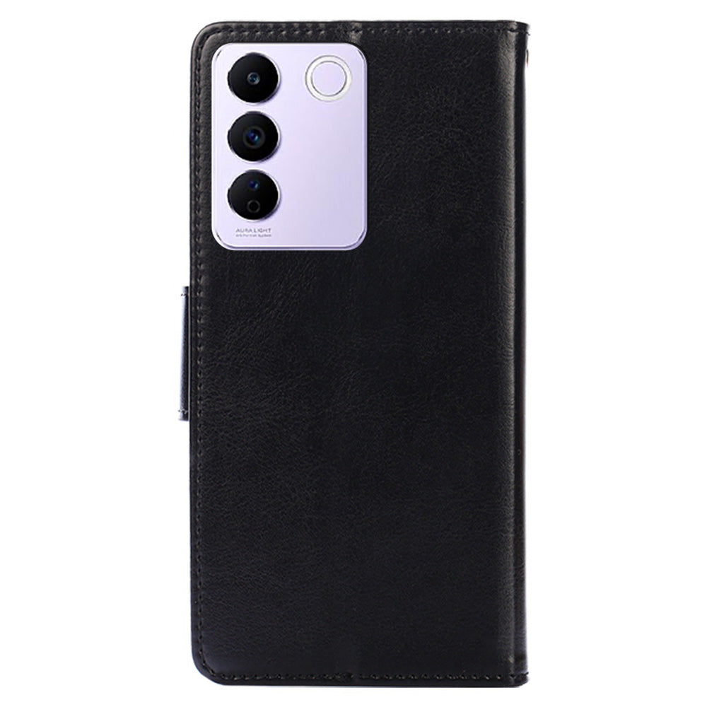 For vivo S16e 5G Textured PU Leather Protective Case Anti-Drop Wallet Phone Stand Shell