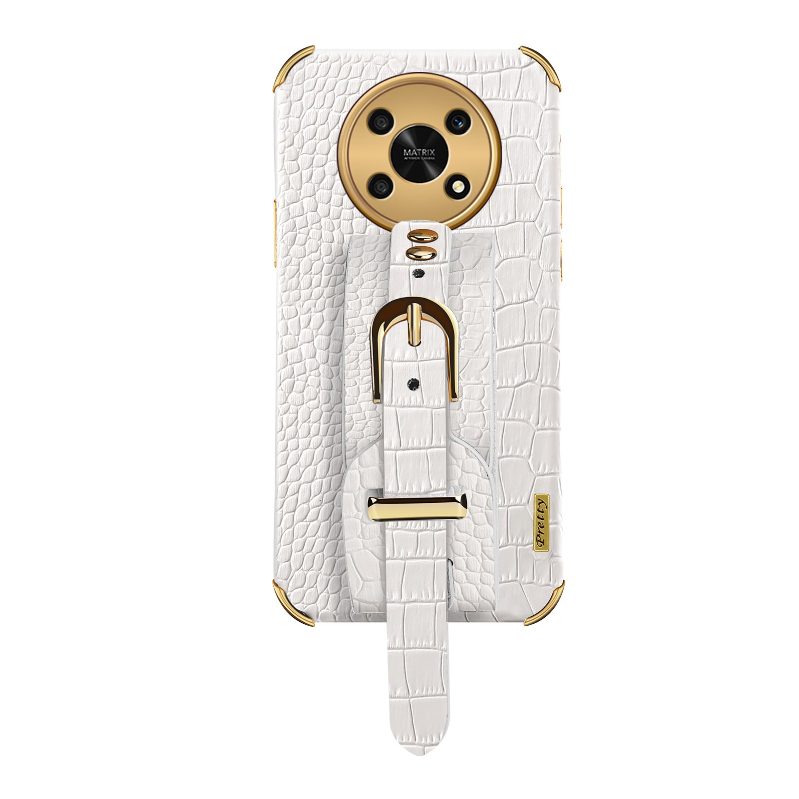 For Honor X30 5G Crocodile Texture Phone Cover 6D Electroplated Leather Coated TPU Anti-drop Case with Hand Strap