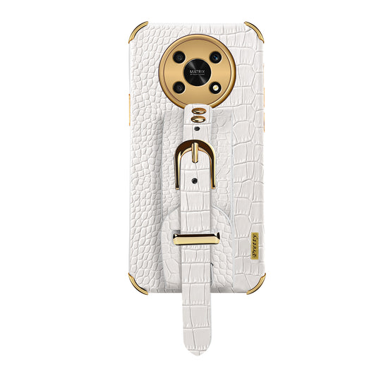 For Honor X30 5G Crocodile Texture Phone Cover 6D Electroplated Leather Coated TPU Anti-drop Case with Hand Strap