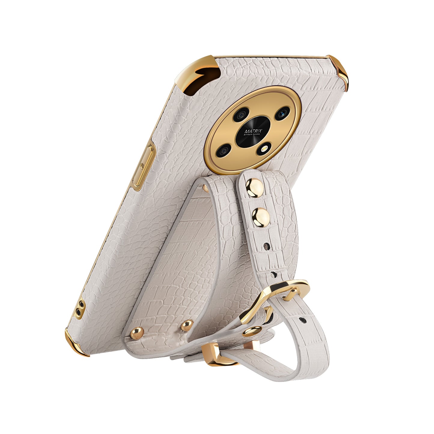 For Honor X30 5G Crocodile Texture Phone Cover 6D Electroplated Leather Coated TPU Anti-drop Case with Hand Strap