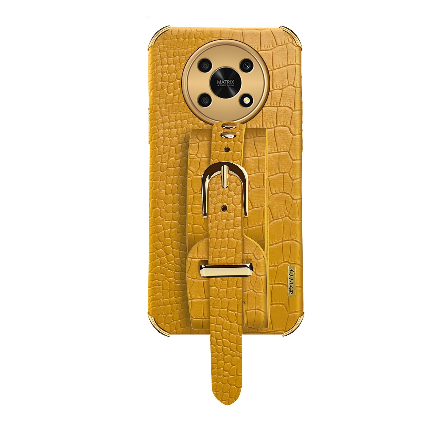 For Honor X30 5G Crocodile Texture Phone Cover 6D Electroplated Leather Coated TPU Anti-drop Case with Hand Strap