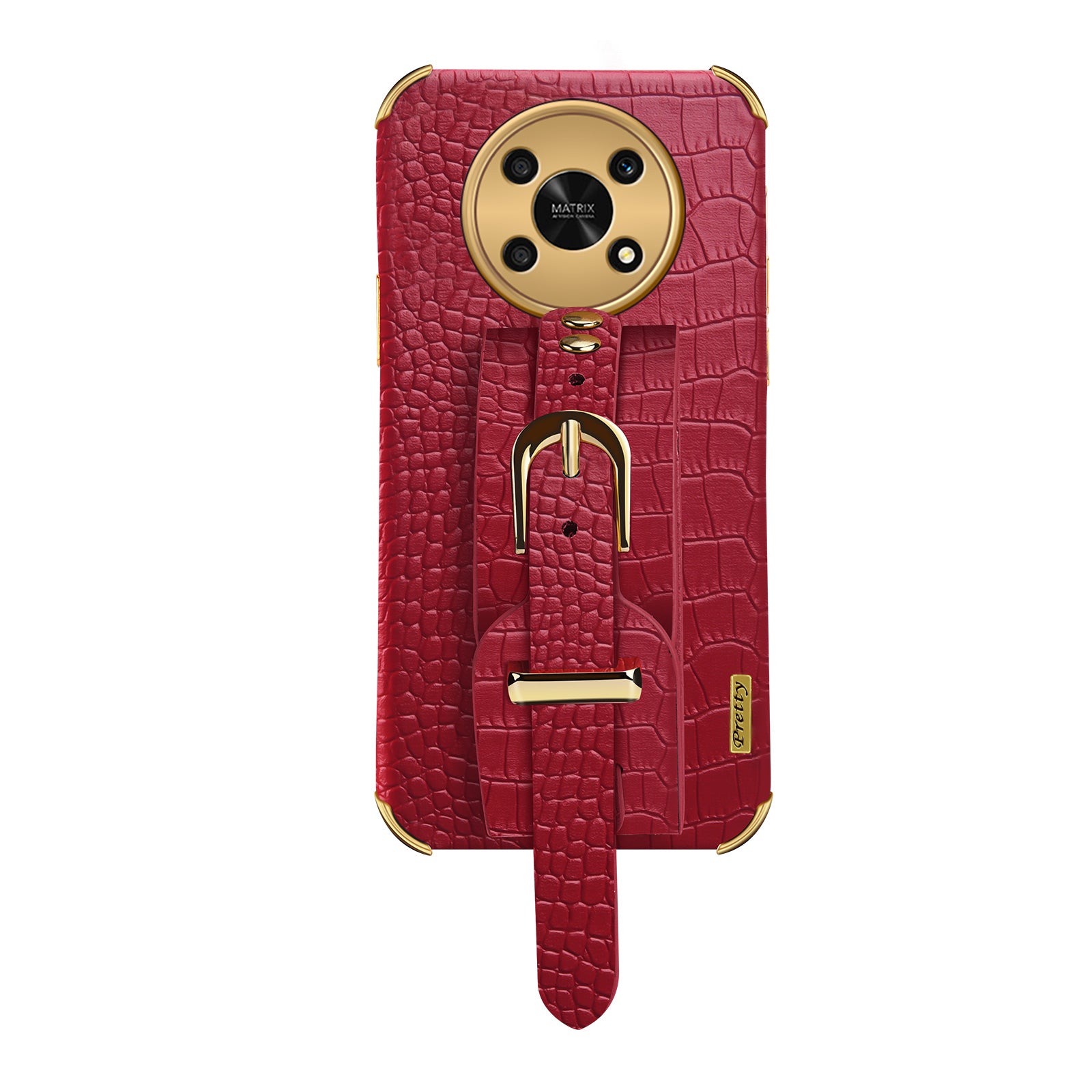 For Honor X30 5G Crocodile Texture Phone Cover 6D Electroplated Leather Coated TPU Anti-drop Case with Hand Strap
