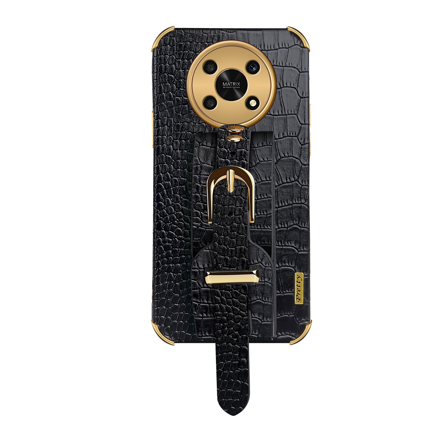 For Honor X30 5G Crocodile Texture Phone Cover 6D Electroplated Leather Coated TPU Anti-drop Case with Hand Strap
