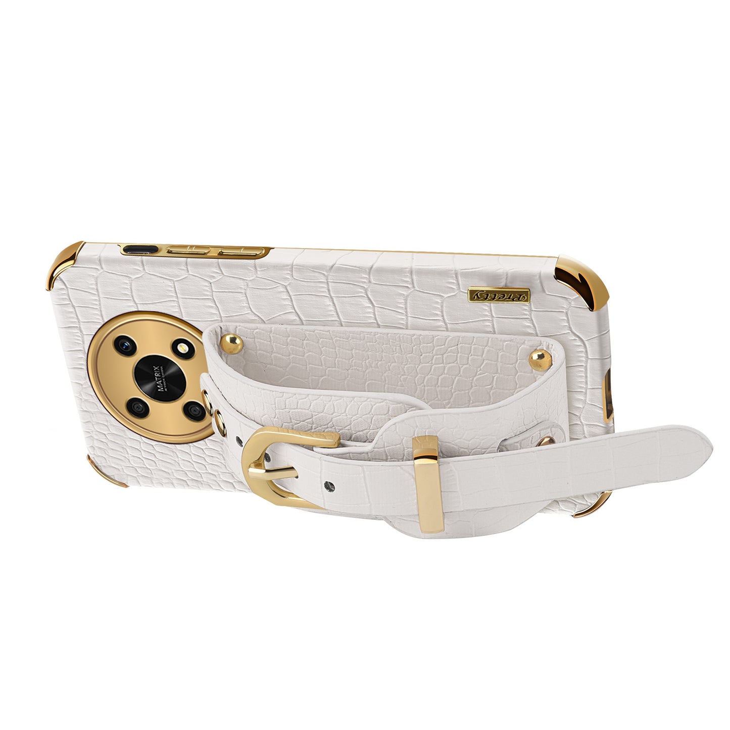 For Honor X30 5G Crocodile Texture Phone Cover 6D Electroplated Leather Coated TPU Anti-drop Case with Hand Strap