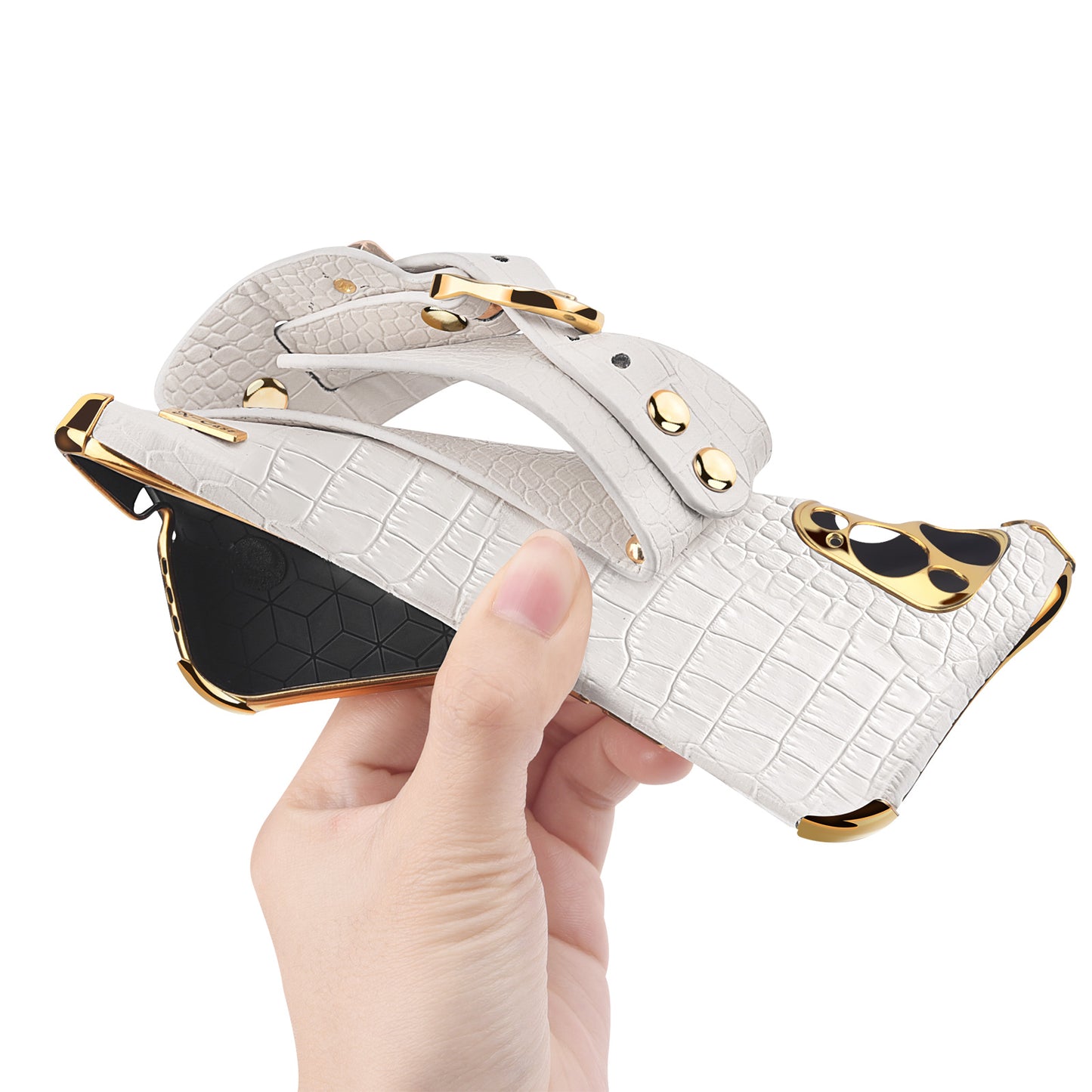 For Huawei P50 Pro 4G Crocodile Texture Leather Coated TPU Case 6D Electroplating Wristband Kickstand Phone Cover