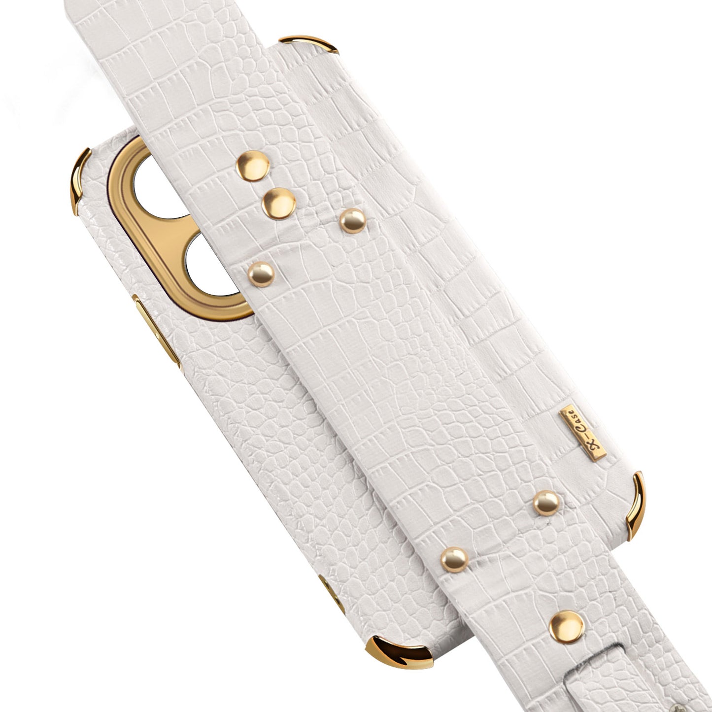 For Huawei P50 Pro 4G Crocodile Texture Leather Coated TPU Case 6D Electroplating Wristband Kickstand Phone Cover