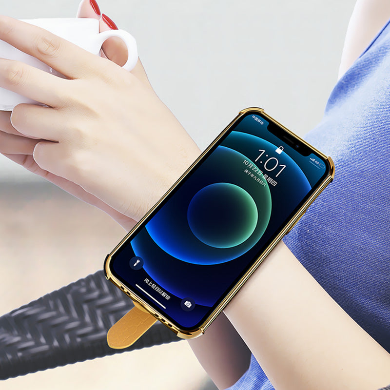 For Huawei P50 Pro 4G Crocodile Texture Leather Coated TPU Case 6D Electroplating Wristband Kickstand Phone Cover