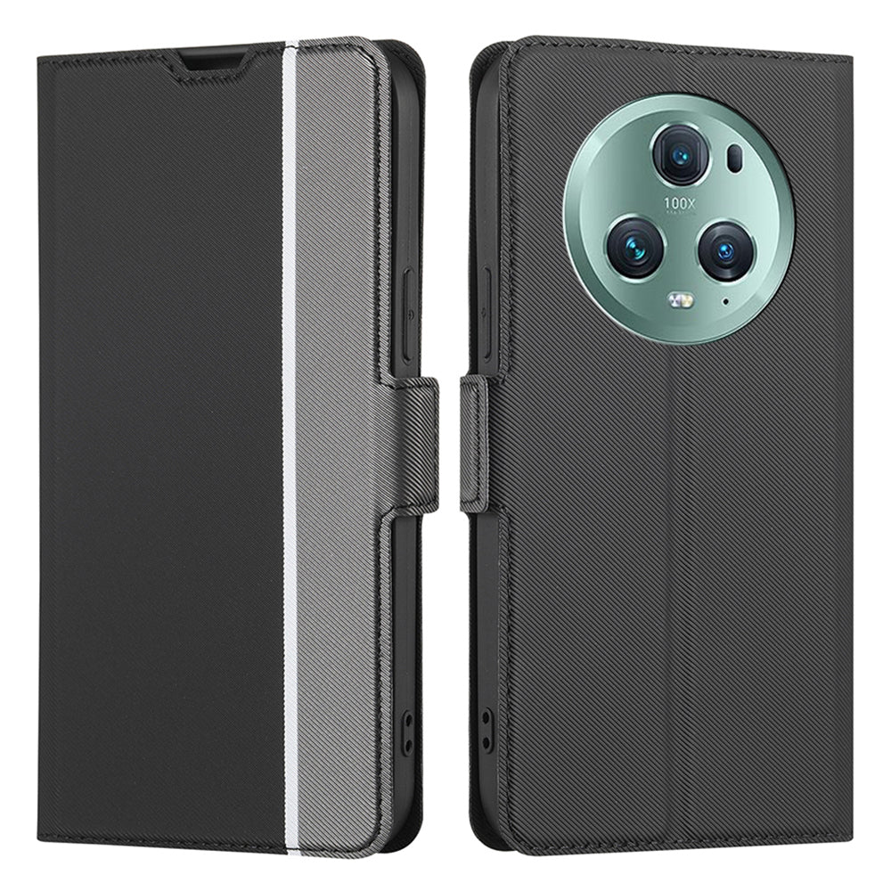 For Honor Magic5 Pro Stand Twill Texture Phone Cover Card Slot Anti-Scratch PU Leather Case