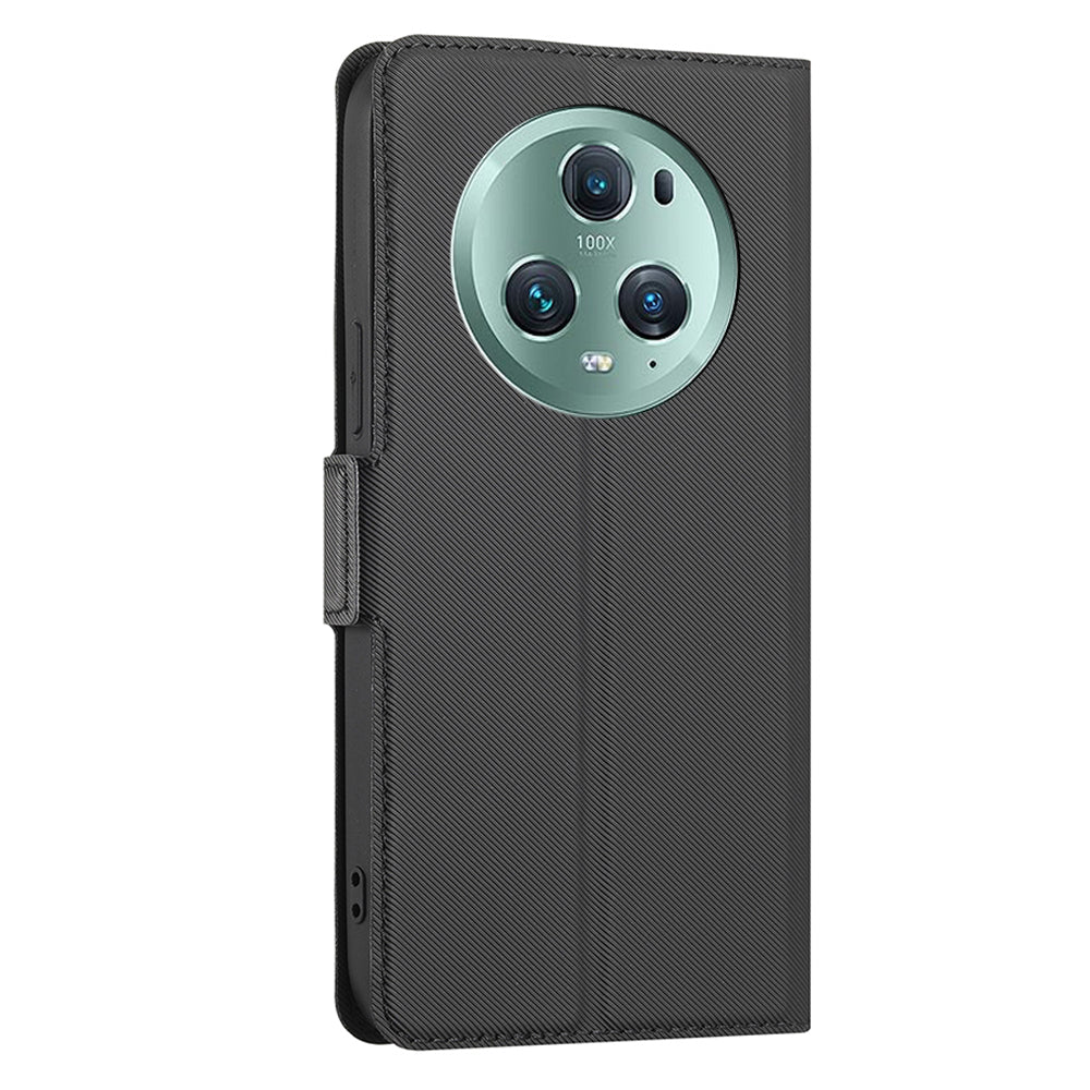 For Honor Magic5 Pro Stand Twill Texture Phone Cover Card Slot Anti-Scratch PU Leather Case