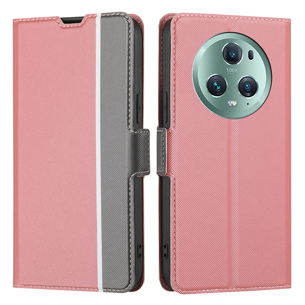 For Honor Magic5 Pro Stand Twill Texture Phone Cover Card Slot Anti-Scratch PU Leather Case