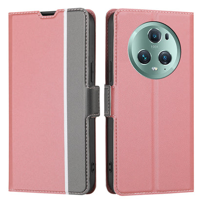 For Honor Magic5 Pro Stand Twill Texture Phone Cover Card Slot Anti-Scratch PU Leather Case