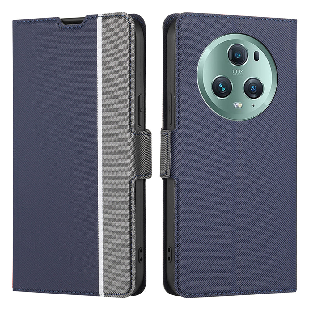 For Honor Magic5 Pro Stand Twill Texture Phone Cover Card Slot Anti-Scratch PU Leather Case
