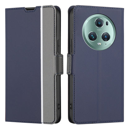 For Honor Magic5 Pro Stand Twill Texture Phone Cover Card Slot Anti-Scratch PU Leather Case