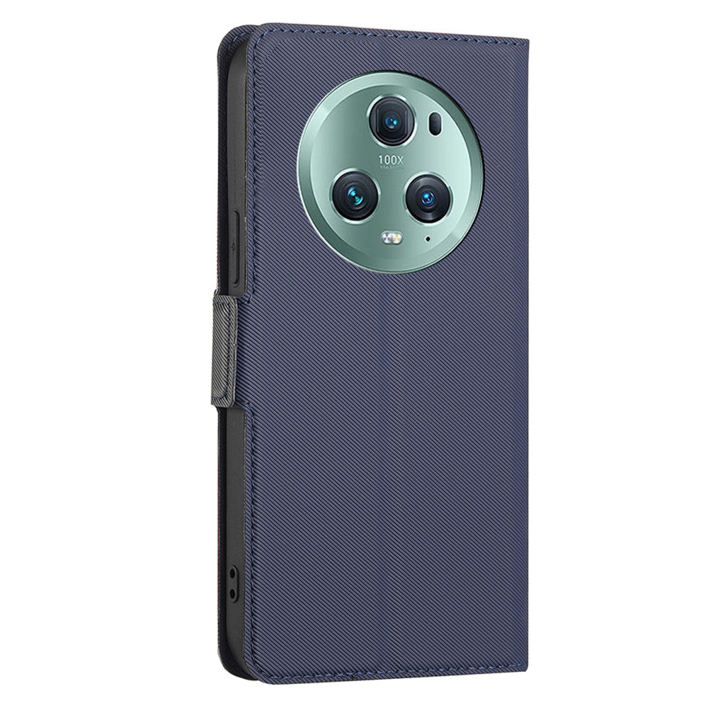 For Honor Magic5 Pro Stand Twill Texture Phone Cover Card Slot Anti-Scratch PU Leather Case
